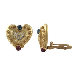 HEART EARING WITH COLORED STONES