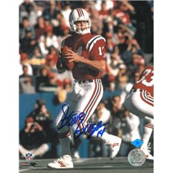Steve Grogan Signed New England Patriots 16X20 Photo (Red Jersey Dropback)