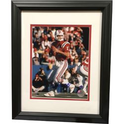 Steve Grogan Signed New England Patriots 16X20 Photo Custom Framed (Red Jersey Passing)