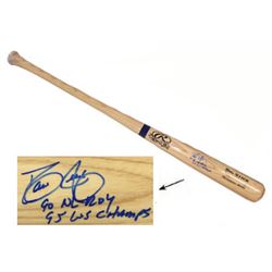 Dave Justice Signed Rawlings Pro Blonde Bat Dual 90 NL ROY & 95 WS Champs (Atlanta Braves)