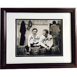 Gerry Cheevers Signed Boston Bruins 8X10 B&W Photo Custom Framed With Ed Johnston Minor Ding
