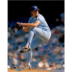 Bret Saberhagen Signed Kansas City Royals 8X10 Photo (Blue Jersey Pitching)- Steiner Hologram