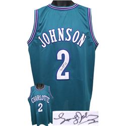 Larry Johnson Signed Charlotte Hornets TB Teal Prostyle Jersey #2 XL- JSA Hologram