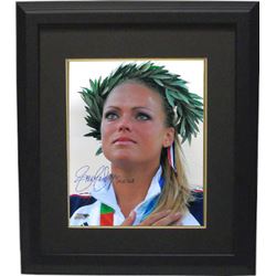 Jennie Finch Signed Olympic Team USA 16X20 Photo Custom Framed W/ Crown 04 US Gold (2004 Olympic Cer