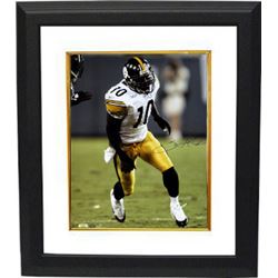 Santonio Holmes Signed Pittsburgh Steelers 16X20 Photo Custom Framed (White Jersey) - Holmes Hologra