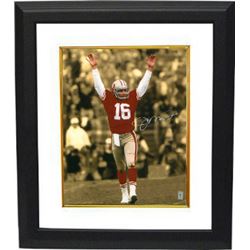 Joe Montana Signed San Francisco 49Ers 16X20 Photo Custom Framed (Sepia Spotlight Arms Up)- Montana 