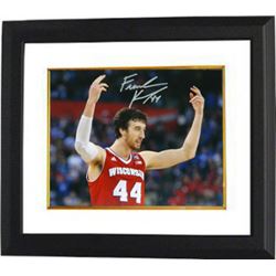 Frank Kaminsky Signed Wisconsin Badgers 8X10 Photo Custom Framed (Arms Raised Red Jersey)