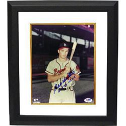 Eddie Mathews Signed Milwaukee Braves 8X10 Photo Custom Framed Dual HOF 78 & 512 Hrs (Bat On Shoulde