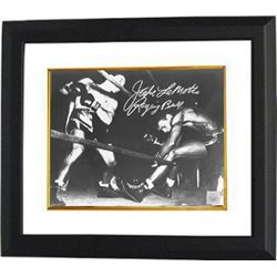 Jake Lamotta Signed B&W Boxing 16X20 Photo Custom Framed Raging Bull (Vs Sugar Ray Robinson Through 