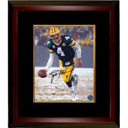 Brett Favre Signed Green Bay Packers 8X10 Photo (Green Jersey Snow) Custom Framed- Favre Hologram