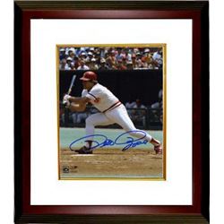 Pete Rose Signed Cincinnati Reds 8X10 Photo (Classic Swing) Custom Framed- Mounted Hologram