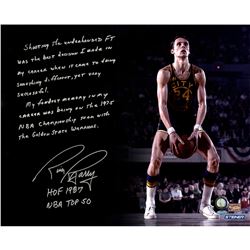 Rick Barry Signed Golden State Warriors Free Throw Story 16X20 Photo W/ "HOF 1987, NBA TOP 50" Insc