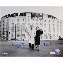 Yogi Berra/Whitey Ford Dual Signed B/W Standing Outside Original Yankee Stadium 8X10 Photo ( MLB Aut