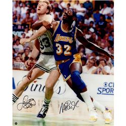 Magic Johnson And Larry Bird  Dual Signed 16X20 Posting Up Photo (Signed In Black)