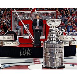 Martin Brodeur Signed Close Up Trophy Retirement Night 16X20 Photo