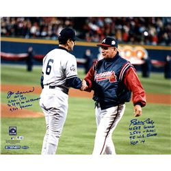 Bobby Cox/Joe Torre Dual Signed 16X20 Photo W/ "HOF 14, 2504-2001, 95 WS Champs, 4508 Games" Insc. B