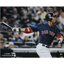 Carl Crawford Boston Red Sox Blue Jersey Hit Horizontal 16X20 Photo (MLB Auth)