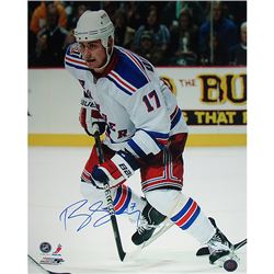 Brandon Dubinsky Skating Up Ice Rangers White Jersey Vertical 16X20 Photo