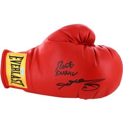 Roberto Duran/Sugar Ray Leonard Dual Signed Red Boxing Glove (Yellow Everlast Patch)