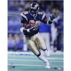 Marshall Faulk Rams Rushing Head On  Vertical 8X10 Photo W/ HOF 20XI Insc.