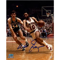 Walt Frazier Signed Knicks Dribble Vs Celtics 8X10 Photo