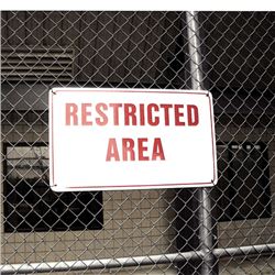 Restricted Area  Sign (Red & White) From  Giants Stadium (18X30x1/8)