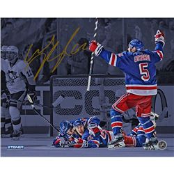 Carl Hagelin Signed Game 5 Winner Celebration Vs Penguins 8X10 Photo