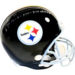 Franco Harris Signed Pittsburgh Steelers Full Size Replica Helmets W/ "SB IX-X-XIII-XIV Champs" Insc