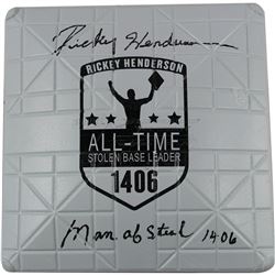 Rickey Henderson Signed Commemorative Base W/ "Man Of Steal, 1,406"
