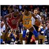 Image 1 : Magic Johnson Signed Posting Up Michael Jordan 16X20 Photo
