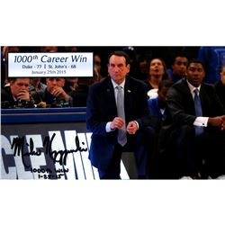 Mike Krzyzewski Signed 1000Th Career Win 6X10 Photo W/ 1000Th Win & Date Insc (Signed In Black)
