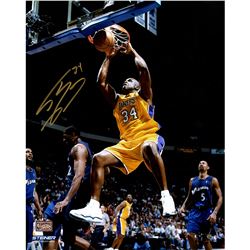 Shaquille O'neal Signed L.A. Lakers Yellow Jersey Dunk 16X20 Photo ( Signed In Gold)