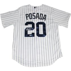 Jorge Posada Signed Posada Retirement Logo Replica Home Yankees Jersey (MLB Auth)