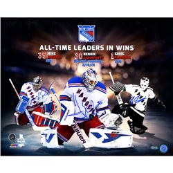 Mike Richter/Henrik Lundqvist/Eddie Giacomin Triple Signed Rangers All Time Wins Leaders 16X20 Colla