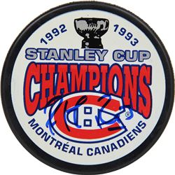 Patrick Roy Montreal Canadiens Signed 1993 Stanley Cup Champions  Puck (AJ Sports Auth)