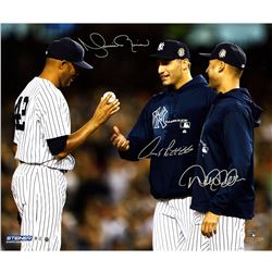Derek Jeter, Andy Pettitte & Mariano Rivera Close Up On Mound Triple Signed 20X24 Photo (MLB Auth)