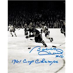 Bobby Hull Signed Blackhawks B&W 1961 Finals Action 8X10 Photo W/1961 Cup Champs