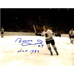 Bobby Hull Signed Chicago Blackhawks B&W Stick Raised 11X14 Photo W/HOF 1983