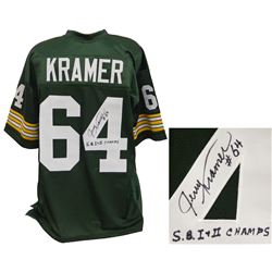 Jerry Kramer Signed Green Throwback Custom Football Jersey W/SB I, II Champs
