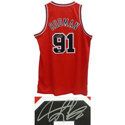 Dennis Rodman Signed Bulls Red Adidas Swingman Jersey