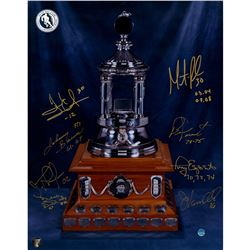 Vezina Trophy Winners Signed 11X14 Photo (8 Signatures & Insc- Bower, Dejordy, T. Esposito, Parent, 