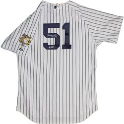 Bernie Williams Signed Majestic Authentic Jersey With Retirement Patch (MLB Auth) (Signed In Silver)