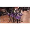 Image 1 : 6 BLACK WITH PURPLE LEATHER SEAT SWIVEL BAR STOOLS