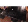 Image 3 : 3 BLACK SINGLE PEDISTAL TABLES WITH TOPS AND ONE TOP WITHOUT PEDISTAL