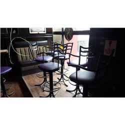 7 BLACK WITH PURPLE LEATHER SEAT SWIVEL BAR STOOLS