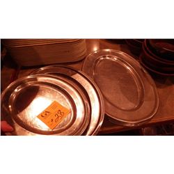 1 STAINLESS STEEL STEAK PLATTERS, WOODEN SALAD BOWLS AND SOUP BOWLS