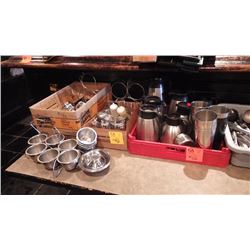 1 BOX OF TEA POTS / CONDIMENT CONTAINERS AND COFFEE SERVING POTS