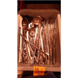 1 TRAY SOUP LADLES, TONGS, WHIPS, SPOONS