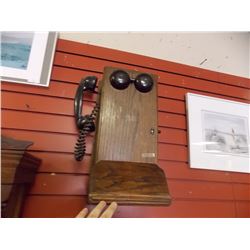 ANTIQUE OAK LONG BOX WALL PHONE - EARLY 1900'S