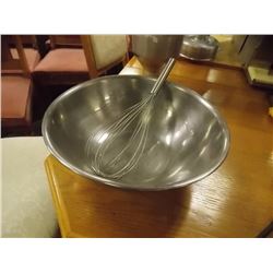 LARGE  STAINLESS MIXING BOWL WITH LARGE WISK = 2 PC TTL